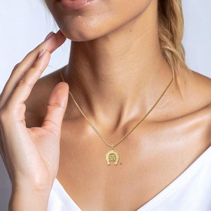 IceCarats 14K Yellow Gold Medium Horseshoe Pendant Necklace, 25mm 1 inch | Polished, Textured, Solid