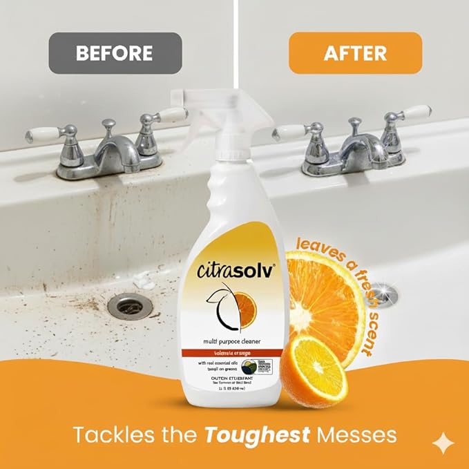Citra Solv All Purpose Cleaning Spray – Powerful Citrus Degreaser for Kitchen & Bathroom, Multi-Surface Cleaner, No Harsh Chemicals, Valencia Orange 22oz (Pack of 3)