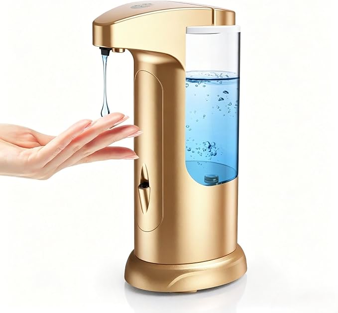Touchless Automatic Soap Dispenser for Kitchen Bathroom Sink, Gold | Automatic & Touchless Operation, Battery Operated, 3 Adjustable Dispensing Levels, Waterproof, Wide Liquid Compatibility