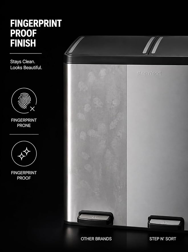 Step N' Sort The 18.5 Gallon Extra Large Capacity, Soft-Step, Dual Trash and Recycling Bin with Removable Inner Bins, Silver