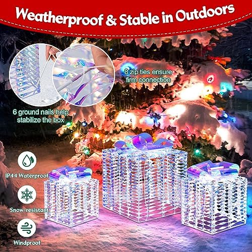 Tangkula Set of 3 Lighted Christmas Iridescent Boxes Decorations