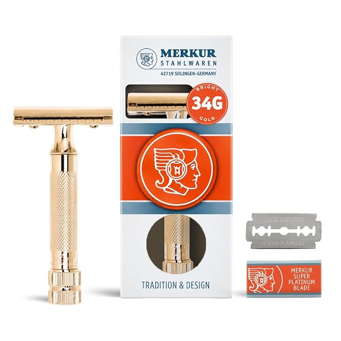 Merkur Classic 2-Piece Double Edge Safety Razor Gold Plated, 1 Count