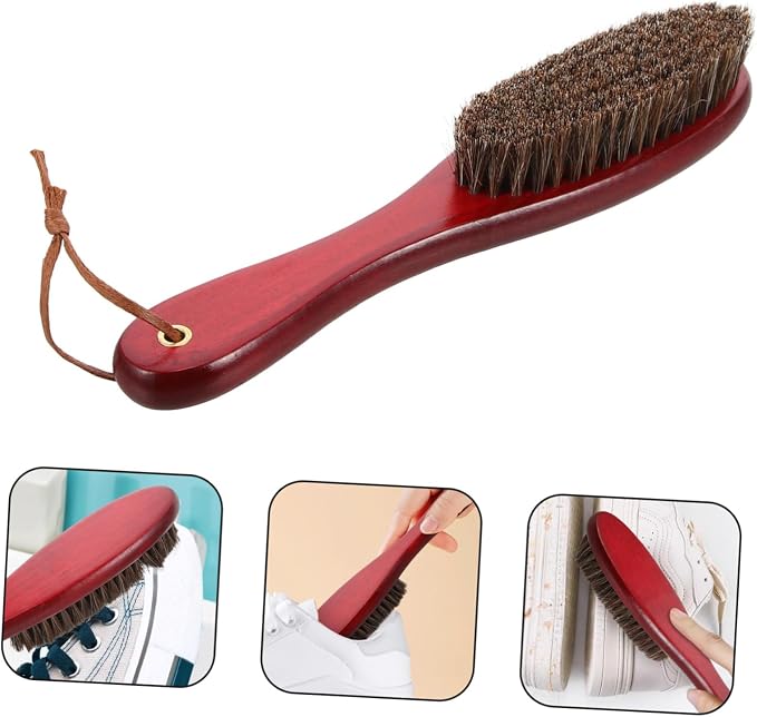 NOLITOY 4pcs Handle Horsehair Shoe Cleaning Brush for Versatile Scrub Brush for Shoes Clothing and Laundry and Easy to Use Cleaning Tool