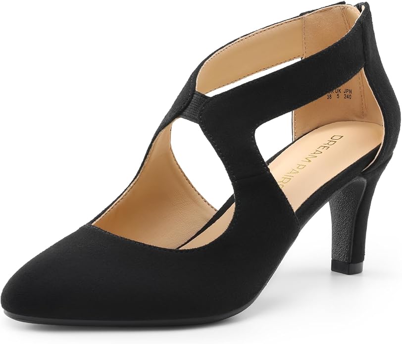 DREAM PAIRS Women's Pumps Closed Pointed Toe Kitten Heels | Elegant Party Dress Shoes with Chic Crisscross Cutouts, 2.76 Inch Heel, and Back Zip for Polished, All-day Secure Strides