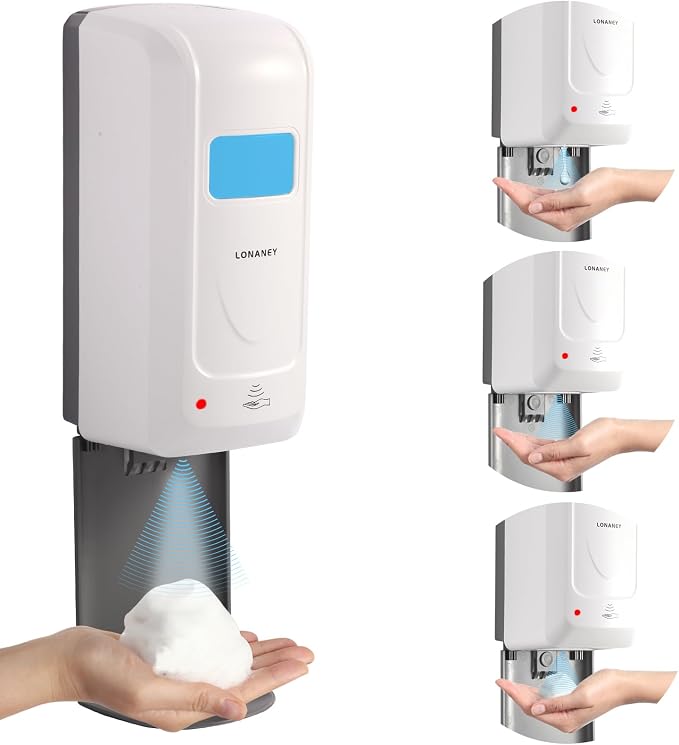 Touchless Automatic Foaming Hand Soap Dispenser Wall Mount, Motion Sensor Foam Liquid Refill Bottle Sanitizer Dispensing for Bathroom Kitchen Home Farmhouse Station