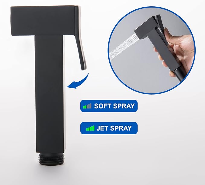 SHAMANDA Warm Water Bidet Sprayer for Toilet with Hot and Cold Brass Rough-in Valve, Stainless Steel Handheld Bidet Attachment Set for Feminine, Pets and Baby Diaper Wash, Matte Black, BDS08-7