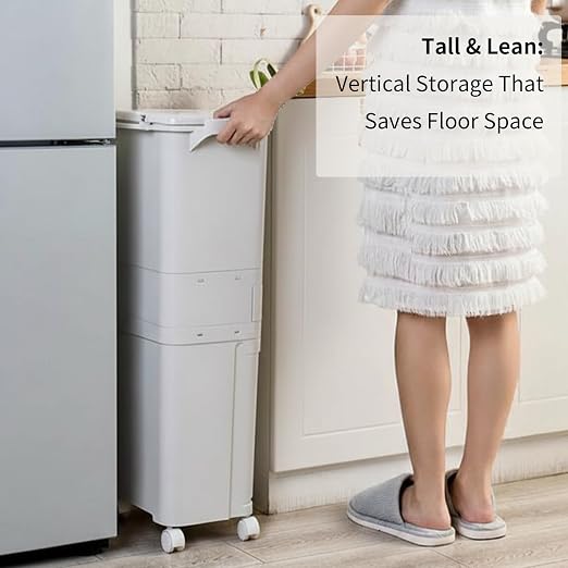 MRBIN 42L 3-Tier Kitchen Trash Can with Pedal & Wheels, 11Gal Double-Layer Recycling Center, Vertical Garbage Bin for Kitchen, Office, Bathroom