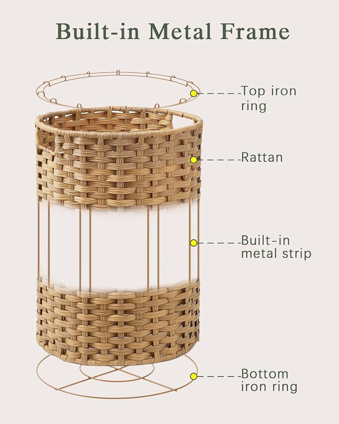 SETVSON Laundry Hamper Laundry Basket Round 19.0 Gal (72 L) Handwoven Rattan Hamper, Large Wicker Hamper Basket with Removable Liner Bag Handles 2 Mesh Bags for Bathroom Living Room Natural (No Lid)