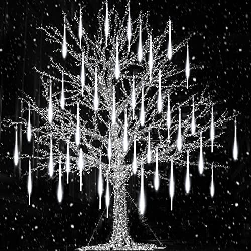 Brightown Meteor Shower Lights Outdoor, 16 Inches 16 Tubes 576 LED Icicle Lights, Waterproof Meteor Christmas Light, Hanging Falling Rain Light for Tree Bushes Holiday Party Christmas Decor,White