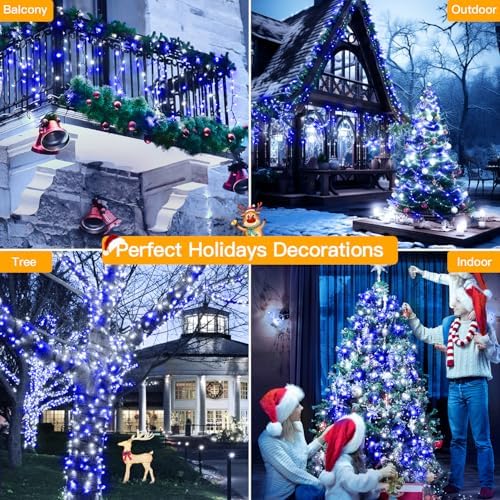 Ollny Christmas Tree Lights 400LED 132FT, Blue & White, with Remote & Timer