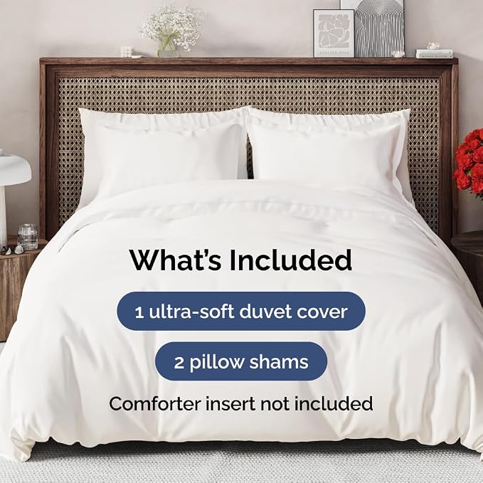 Duvet Cover Super Queen Size Set - Extra Soft Super Queen Duvet Cover 98" x 90" with 2 Pillow Shams for Women, Men, Kids & Teens - Comfy, Cozy, Hotel Luxury w/ Zipper Closures & Ties (Antique White)