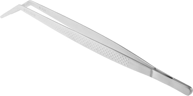 Mercer Culinary 18-8 Stainless Steel Precision Plus Chef Plating Tong, Curved Tip, 9-3/8 Inch