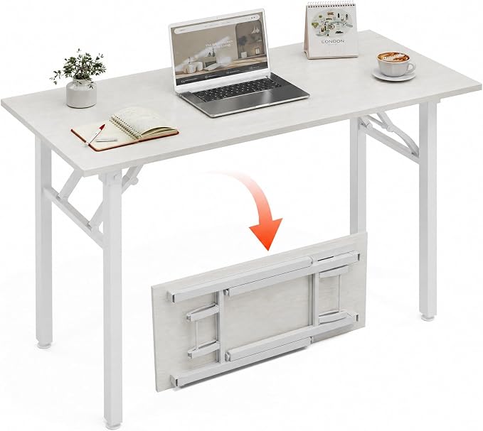 XBurmo Folding Desk Foldable Table, No Assembly 43.3" Foldable Desk Space-Saving Workstation for Small Space, Computer Table, Flat Storage for Home Office, Bedroom, Dorm, Study Room, White Ash