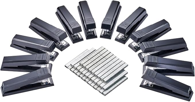 Bostitch Office Stapler, No-Jam Premium for Desktop, Includes 1,250 Staples, Full-Strip, 25 Sheet Capacity, Black, Pack of 12