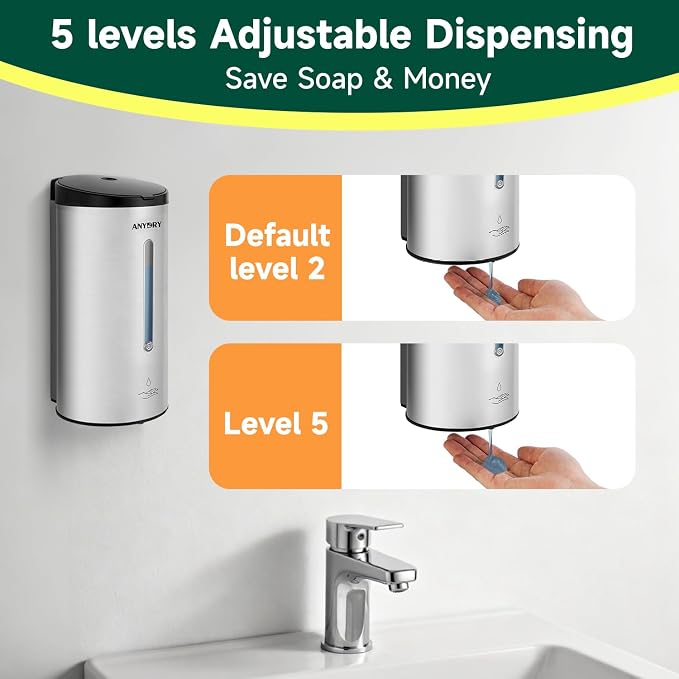 anydry Touchless Automatic Liquid Soap Dispense Wall Mount 25oz Large Capacity Stainless Steel for Commercial (Brushed)