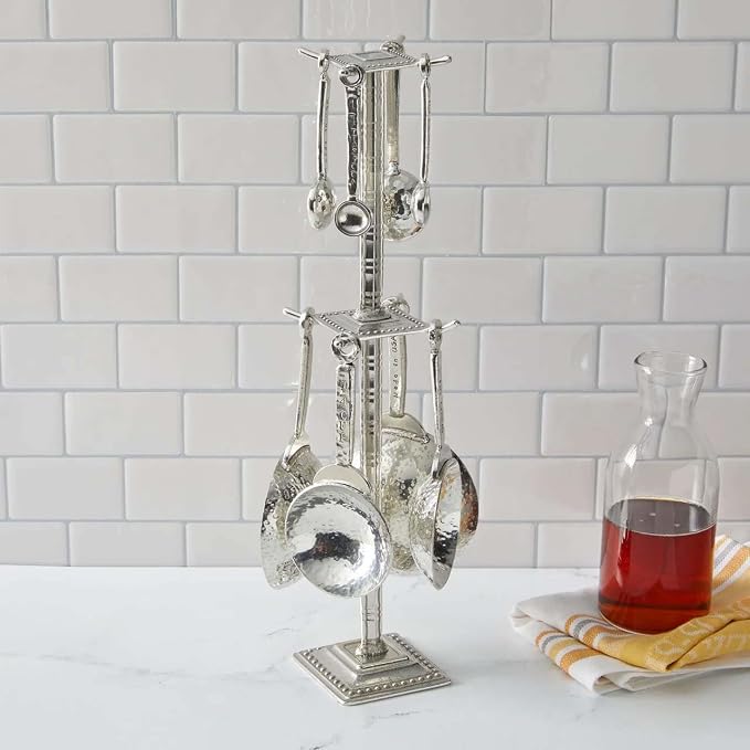 Crosby & Taylor Homestead Artisan Pewter Measuring Cups and Spoons with Display Post, 9-piece Set, Handmade in the USA