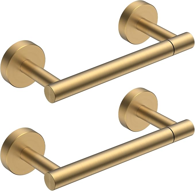 FORIOUS Toilet Paper Holder Wall Mount, Stainless Steel Rustproof Double Post Pivoting Tissue Roll Holder for Bathroom, Commercial Toilet Paper Dispenser (2 Pack, Brushed Gold)