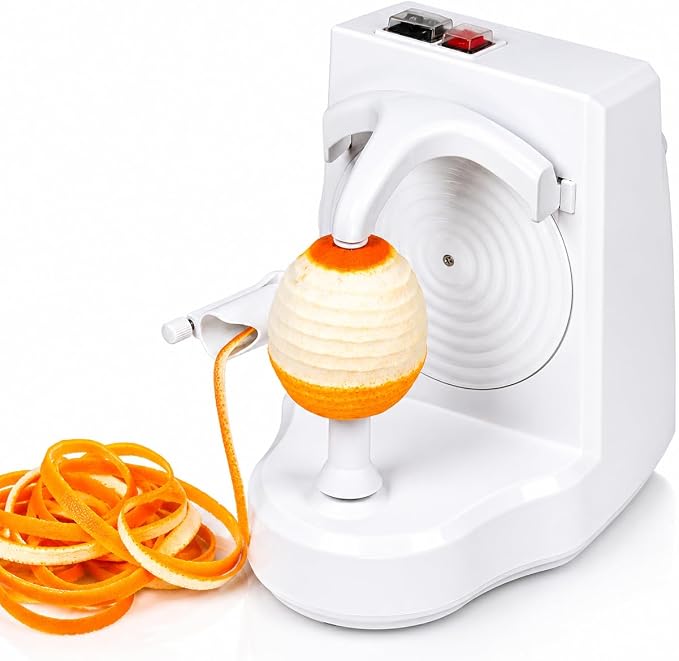 Electric Orange Peeler Automatic Fruit and Vegetable Peeler Machine, Peels Apples, Potatoes, Citrus, Stainless Steel Blade, Compact White (White)