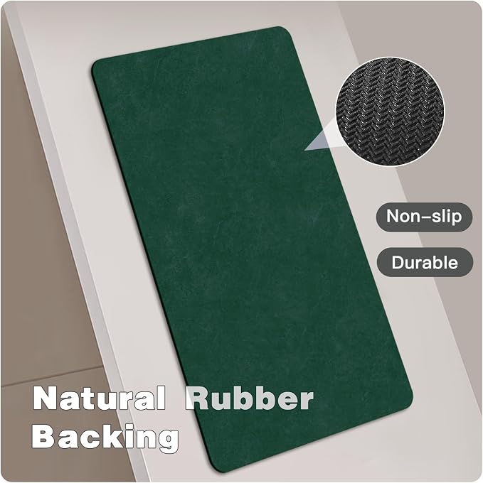 TYUU Bathroom Mat Quick Dry, Bathroom Rugs Non Slip Washable Thin Absorbent Bath Mat Fits Under Door Bathroom Floor Mat Perfect for Bath, Shower, or Sink 17"x59" Dark Green