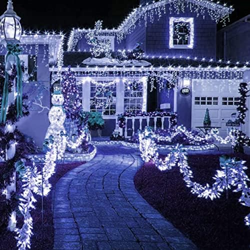 TW SHINE White Christmas Lights, Total 400 LED 132FT Outdoor Christmas Lights Plug in with 8 Modes, Waterproof Light Outdoor Green Wire, Indoor Xmas Decorations for Party Yard House Decor