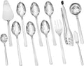 12 piece Large Hostess Serving Utensils Set,18/10 Stainless Steel | Heavy Duty Serving Spoons, Slotted Spoons, Forks, Tongs, Cake Pie Server, Butter Knife,Sugar spoon for Buffet, Wedding, Party