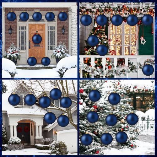 Wettarn 8 Pcs 6" Dark Blue Christmas Tree Plastic Ball Ornaments