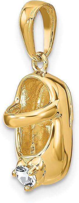 14k Yellow Gold Shoe Pendant with Diamond Accent, Polished Finish, Symbolic Fine Jewelry Charm for Women