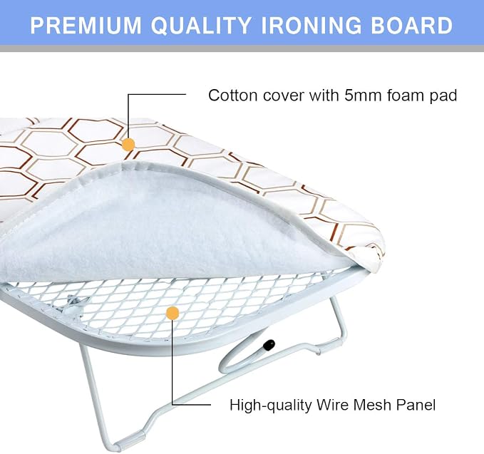 SheeChung Small Ironing Board 30"Lx12"W,Tabletop Iron Board with Mesh Metal | Foldable,Hook for Hanging,Heat Resistant Cover with Padding,Non-Slip Feet,Mini Ironing Board for Dorm Apartment Small Space