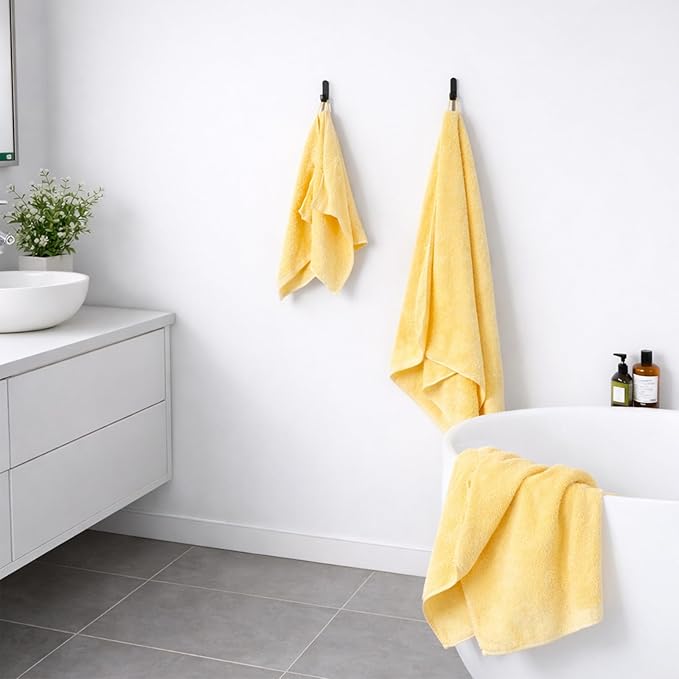 SEMAXE Bath Towel Set, 12 Piece Cotton Towel Set for Bathroom, More Towels for Family Use, Quick Dry with Hanging Loops, Easy Care, Yellow