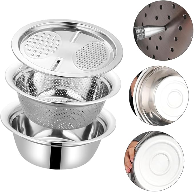 Stainless Steel Multipurpose Basin Set Kitchen Peeler and Grater for Efficient Vegetable Slicing and Food Preparation Deep Design for Capacity