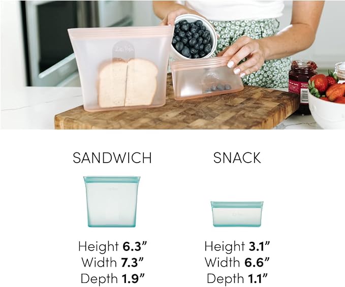 Zip Top Reusable Food Storage Bags | 3 Bag Set [Frost] | Silicone Meal Prep Container | Microwave, Dishwasher and Freezer Safe | Made in the USA