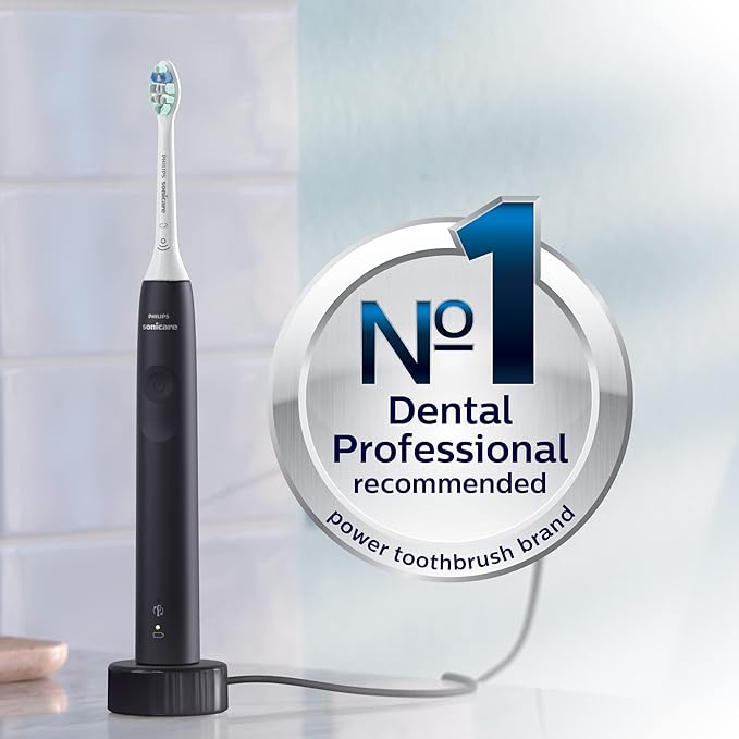 Philips Sonicare 4100 Electric Rechargeable Power Toothbrush, Black, with Genuine Philips Sonicare Optimal Plaque Control Replacement Toothbrush Heads, White, 3 Pack