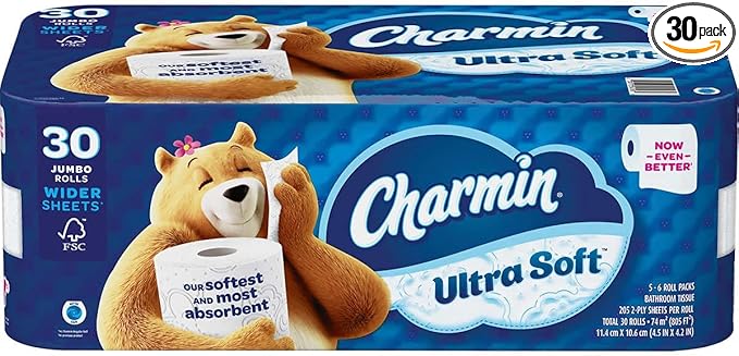 Charmin Ultra Soft Bath Tissue, Jumbo Roll, 2-Ply, 4.5" x 4.2", 205 Sheet, 30 Ct