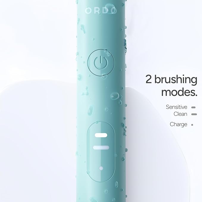 ORDO Sonic Lite Electric Toothbrush, Adults, Rechargeable, USB-C, Sage | Rechargeable sonic electric toothbrush, 35,000 pulses/min, dual modes, smart timer, 5+ week battery, USB-C charger