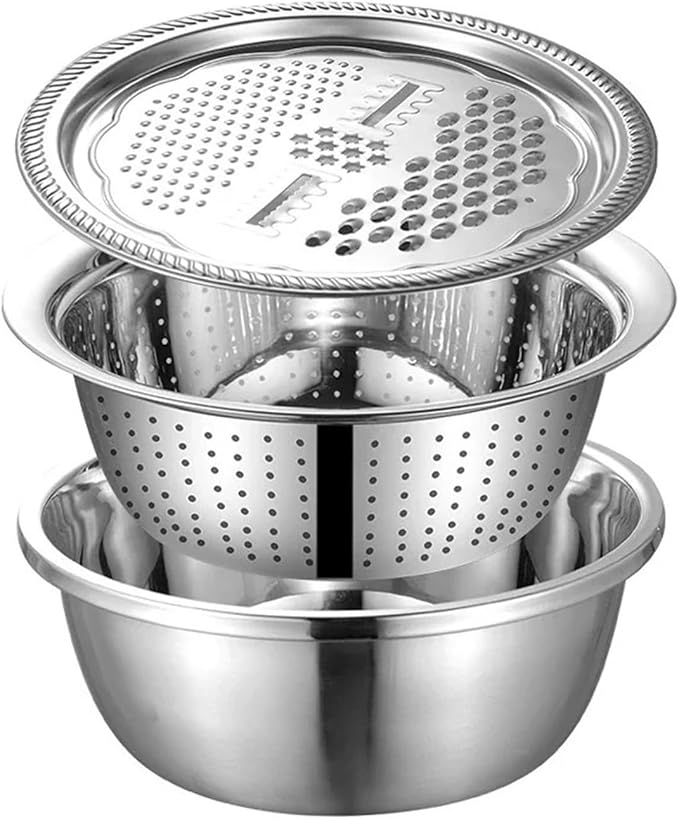 Multifunctional Stainless Steel Basin Vegetable Cutter – Fruit Slicer, Potato Peeler & Carrot Grater, Kitchen Accessory Set(1 SET)