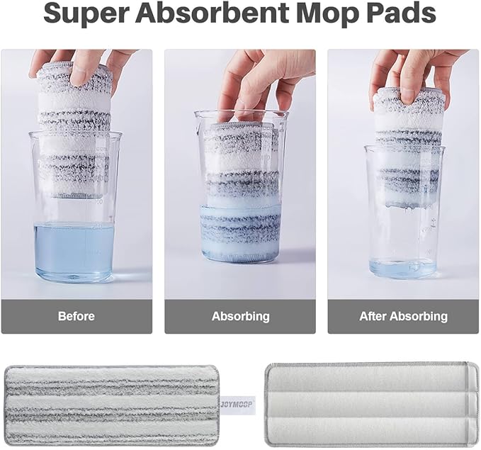 JOYMOOP 17.7-Inch Microfiber Mop Replacement Pads, Washable Reusable Grey & Stripe Refills, Pack of 2, Wet & Dry Cleaning Pads Compatible with Flat Mop Bucket System