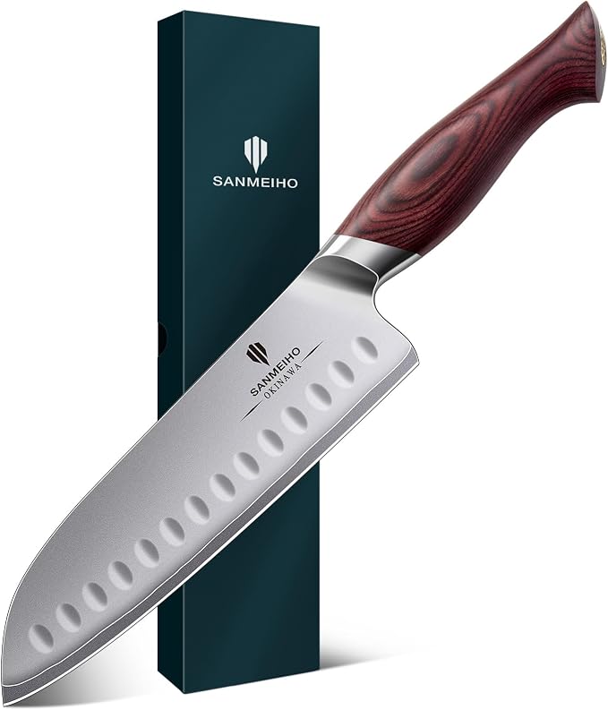 7 Inch Chef Santoku Knife, High Carbon 10Cr15Mov Stainless Steel | Japanese Ultra Sharp Professional Kitchen Cooking Knife with Ergonomic Pakkawood Handle