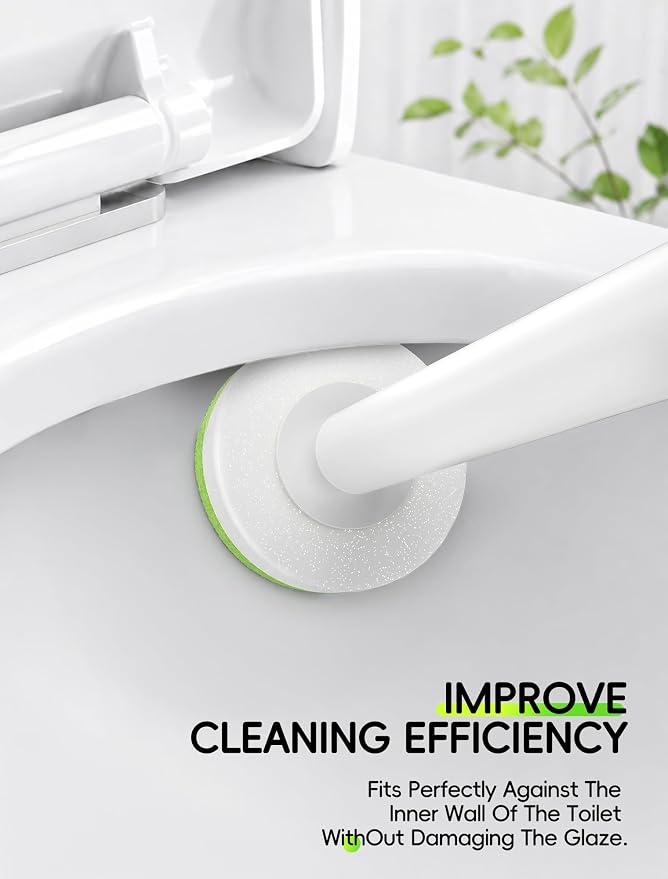 Wall Mounted Disposable Toilet Brush System with Holder, Toilet Bowl Cleaning Wand with Green Refills and One-Button Release (36 Refills)