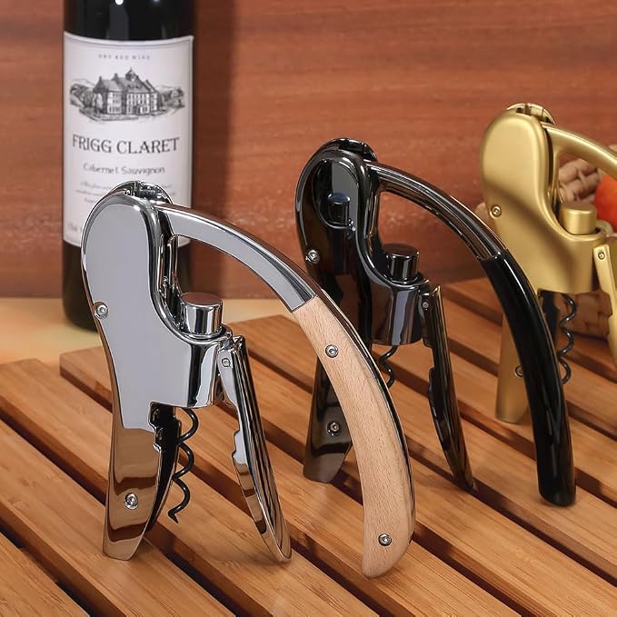 Rabbit Wine Opener, Lever Style Wine Bottle Opener with Wooden Handle, Professional Stainless Steel Corkscrew with Foil Cutter, Wine Gift Set