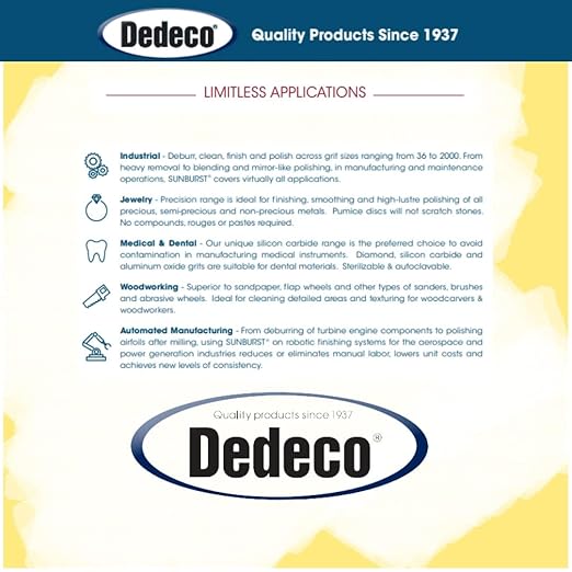 Dedeco Sunburst Radial Bristle Discs 48-Pack - 9/16" Curved - Yellow 80 Grit (Coarse) - Aluminum Oxide for Polishing & Finishing