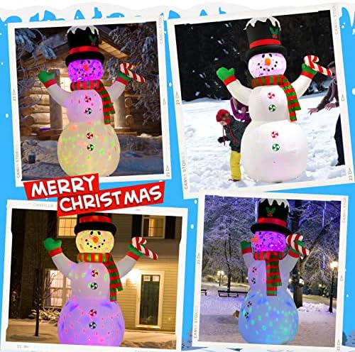 Buheco Snowman Inflatable Christmas Yard Decorations 8ft Giant Cute Blow Up Snowman Inflatables Outdoor Rotating Colorful Led Lights Xmas Frosty Winter Decor for Indoor Outside Lawn Holiday Vacation
