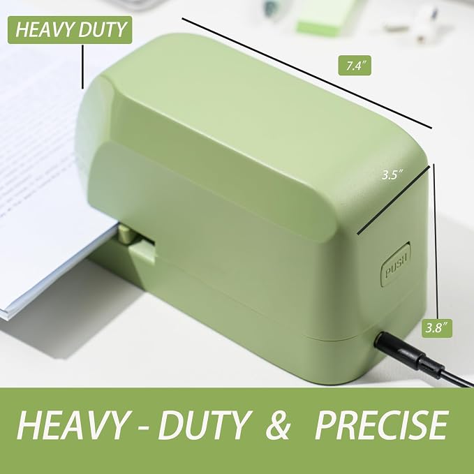 Heavy Duty Electric Stapler Value Pack, 45 Sheet Capacity, Includes 1500 Staples & Staple Remover, No-Jam, Faster Stapling, Automatic Stapler Desktop,AC Adapter Powered (Saga Green)