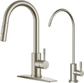 FORIOUS Kitchen Faucet and Water Filter Faucet Combo, Stainless Steel Traditional Sink Faucet with Drinking Water Faucet Fits Reverse Osmosis, Water Filtration System and Pot Filler, Brushed Nickel