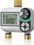 QUOBAS Brass Sprinkler Timer, Programmable Water Hose Timer for Garden Hose Faucet with Waterproof LCD Screen, Rain Delay/Manual/Automatic Irrigation Watering System for Garden, Lawn, Yard - 2 Zone