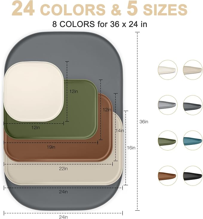 SMILOOL Waterproof Silicone Pet Food Mat with Raised Edge for Dog & Cat | 36" x 24" Non-Slip Large Pet Feeding Mats with Lip for Food & Water Bowl, Food Grade, Easy Cleaning, Beige
