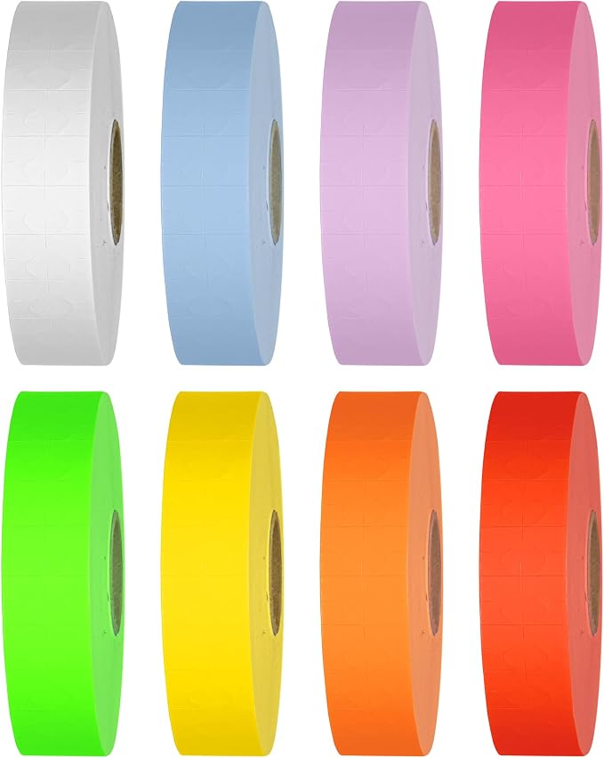 Pricing Labels for Monarch 1131 Multicolored - Includes White, Yellow, Blue, Lavender & Fluorescent Colors (Red Green Pink Orange) - 20,000 Labels w/ 8 Rolls Value Pack, 1 Sleeve - Made in USA