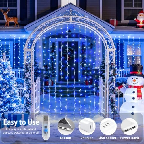 JMEXSUSS 200 LED USB Curtain Lights Blue and White