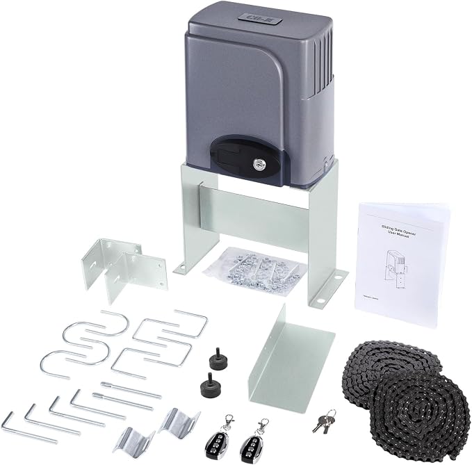 CO-Z Automatic Sliding Gate Opener 1400 lb 40 ft Gates 110V Chain Drive | Easy Installation, Includes Hardware, 20 ft #41 Chain, 2 Remotes, Infrared Sensor Compatible (Sold Separately)
