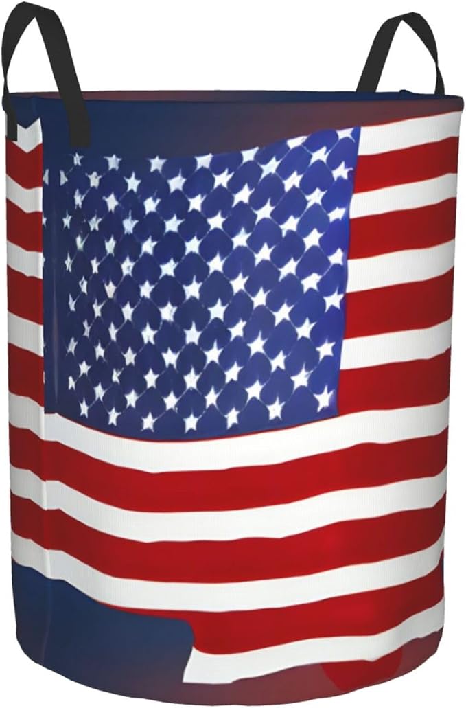 American Flag Baseball Large Foldable Laundry Basket Hamper,Storage Basket Bin With Handles,For Bathroom,College