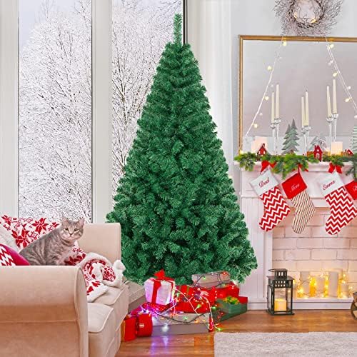 HAPPYGRILL 6FT Artificial Christmas Tree, Unlit Xmas Pine Tree, Metal Stand